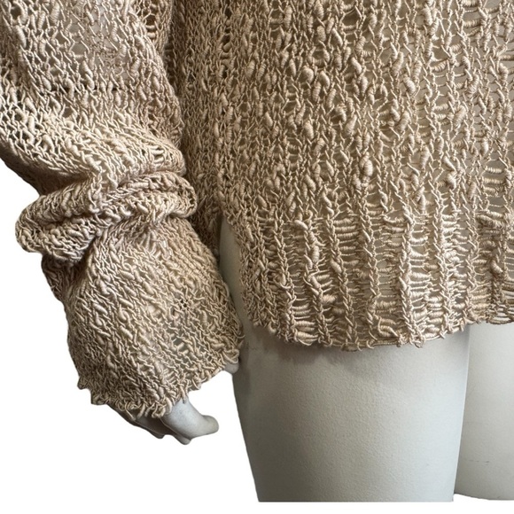 Eileen Fisher Organic Cotton Sweater | Neutral Oatmeal | Open Knit | Women Large - Picture 7 of 12
